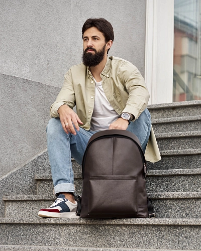 Рюкзак кожаный мужской GERALD MAX Brown Grain - фото - 14