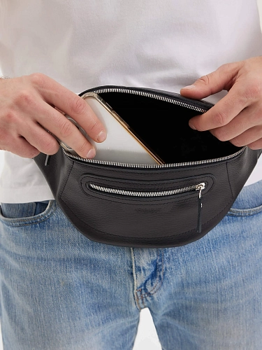 Поясная сумка кожаная ROUTE Black Grain - фото - 1