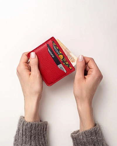 Картхолдер кожаный FLAT Red - фото