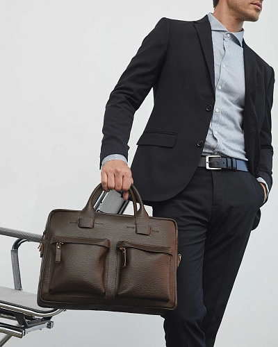 Мужская кожаная сумка BUSYHOLDER Brown Grain - фото - 3