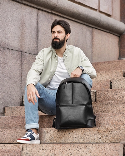 Рюкзак кожаный мужской GERALD MAX Black Grain - фото - 8