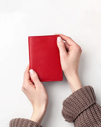 Кожаная обложка на паспорт PASS Red - фото