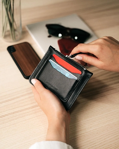 Мини кошелек кожаный SPIRIT Black - фото