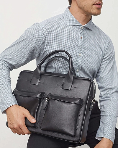 Мужская кожаная сумка BUSYHOLDER Black - фото