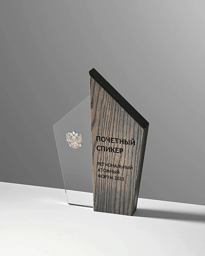 Награда деревянная NN-12ms с оргстеклом и металлостикером