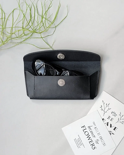 Кожаный чехол для очков GLASS Black - фото - 3
