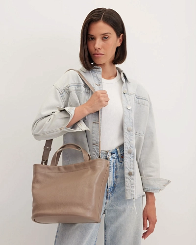 Сумка кожаная CASSIA Beige - фото - 9