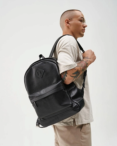 Рюкзак кожаный мужской BRUNO Black Grain - фото