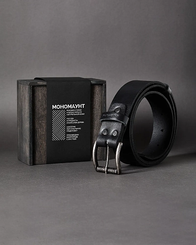 Ремень мужской DERBY Black 120-125 см в деревянной коробочке - фото