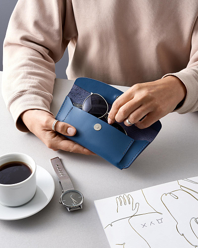 Кожаный чехол для очков GLASS Cobalt - фото