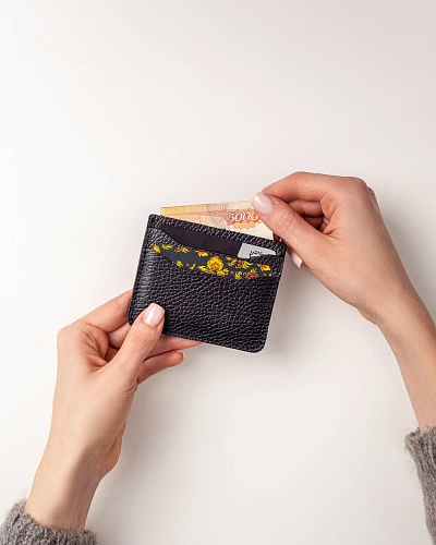 Картхолдер кожаный FLAT Black Grain - фото - 1