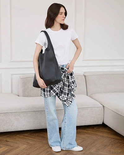 Кожаный шоппер MIA Black - фото - 3