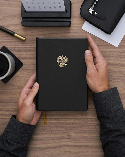 Ежедневник с гербом России ФЕДЕРАЦИЯ черный