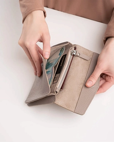 Женский кошелек кожаный ROWENA Beige - фото - 9