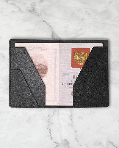 Кожаная обложка на паспорт FOLIO Black - фото - 1