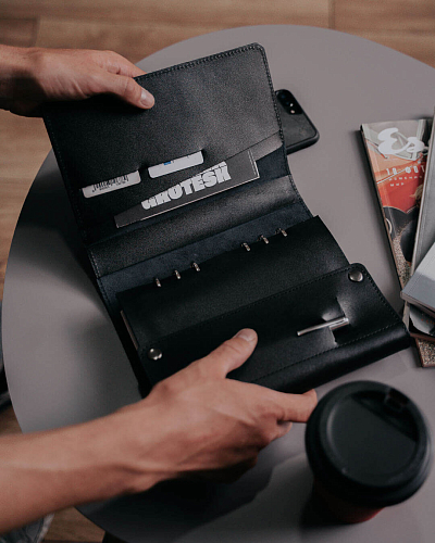 Кожаный блокнот на кольцах A5 Black