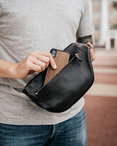 Поясная сумка кожаная ROUTE Brown Grain