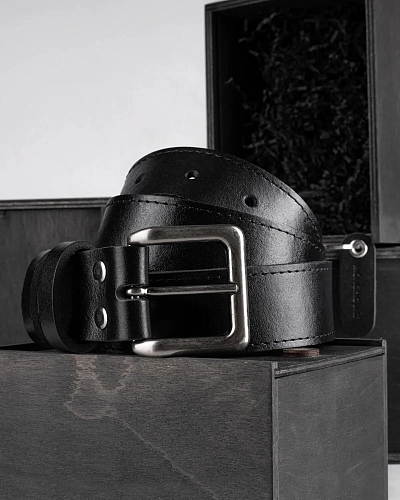 Ремень мужской BRONCO STITCH Black 120-125 см в деревянной коробочке - фото - 2