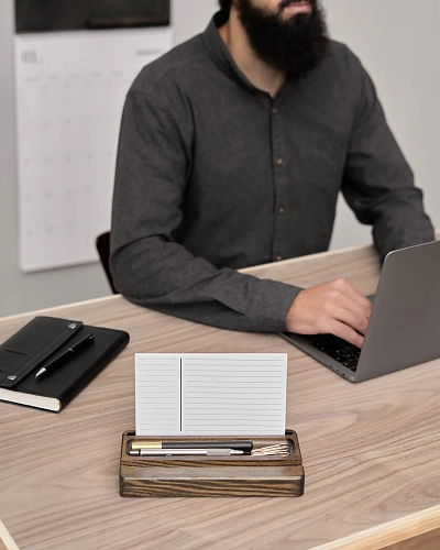 Деревянный органайзер для канцелярии Desko M Brown - фото - 3