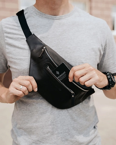 Поясная сумка кожаная ROUTE Brown Grain