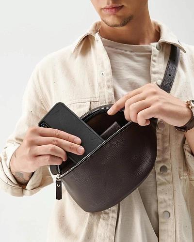 Поясная сумка кожаная CAMP Brown Grain - фото - 5