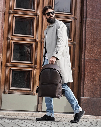 Рюкзак кожаный мужской GERALD MAX Brown Grain - фото - 13