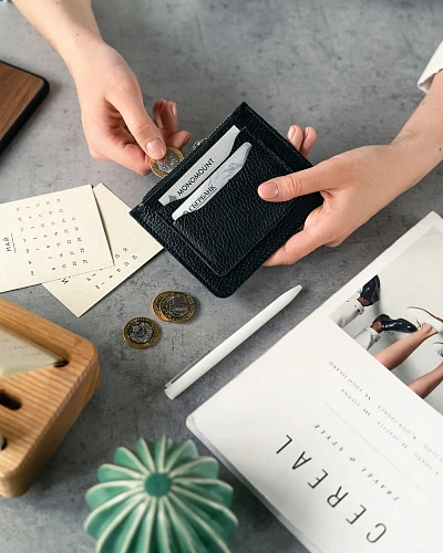 Мини кошелек кожаный SPIRIT Black Grain - фото - 2