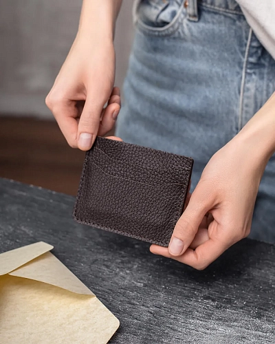 Картхолдер кожаный FLAT Brown Grain - фото