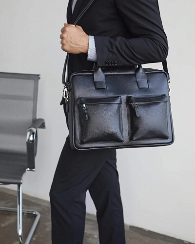 Мужская кожаная сумка BUSYHOLDER Black Grain - фото - 1