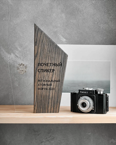 Награда деревянная NN-12ms с оргстеклом и металлостикером