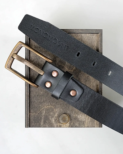 Ремень мужской FORT Black 120-125 см в деревянной коробочке - фото - 2