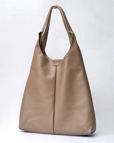 Кожаный шоппер MIA Beige - фото - 8