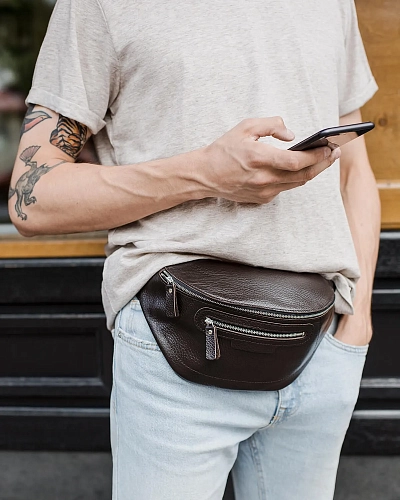 Поясная сумка кожаная ROUTE Brown Grain