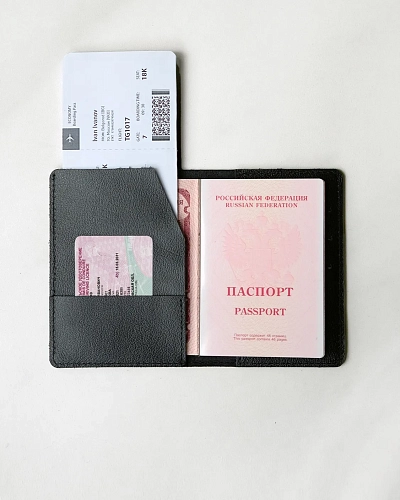 Кожаная обложка на паспорт PRO Black - фото - 1