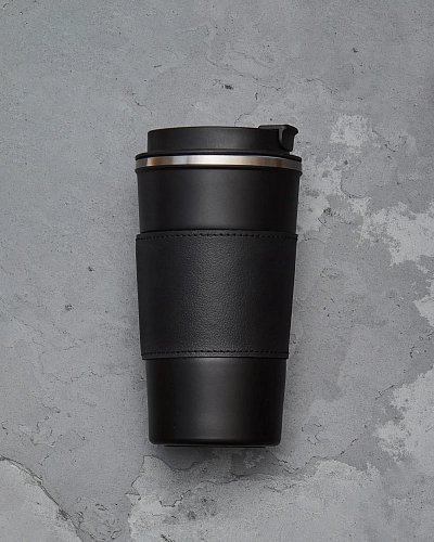 Термокружка с кожаной накладкой TEACUP Black - фото