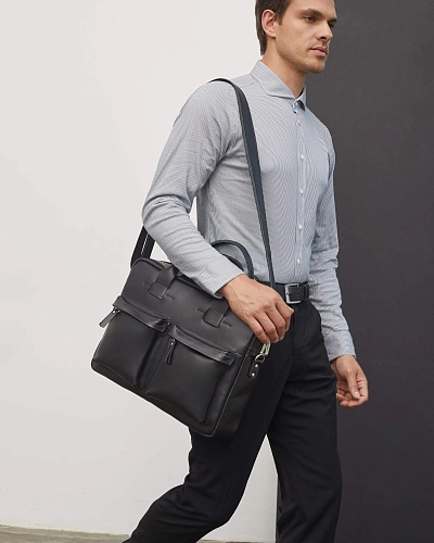 Мужская кожаная сумка BUSYHOLDER Black - фото - 3
