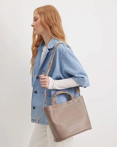 Сумка кожаная CASSIA Beige - фото - 8