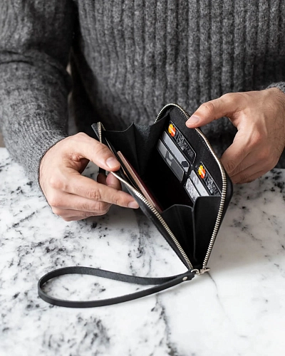 Кошелек на молнии MONTERRO Black с ремешком на руку - фото - 1