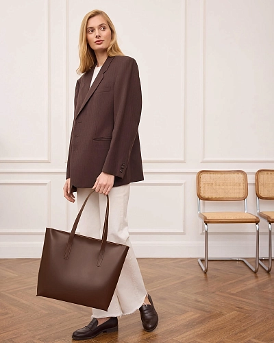 Кожаная сумка шоппер STELLA ZIP Brown - фото