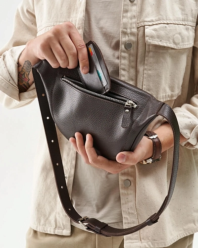 Поясная сумка кожаная CAMP Brown Grain - фото